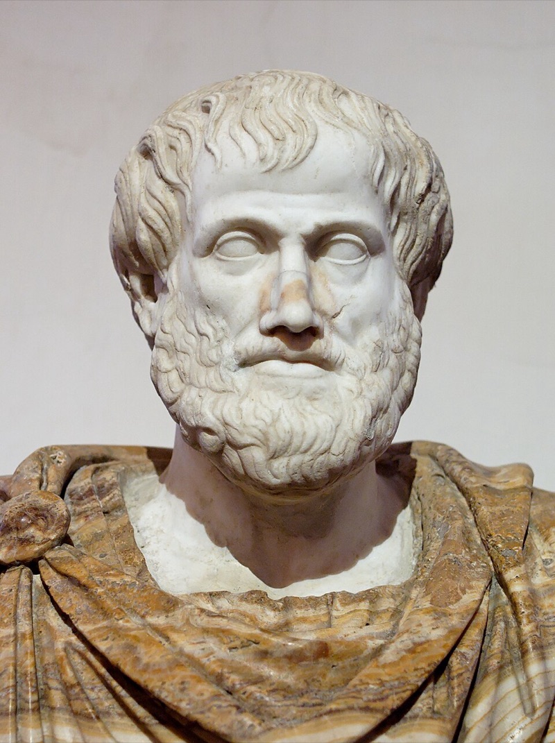 Marble bust of Aristotle, bearded, looking slightly down