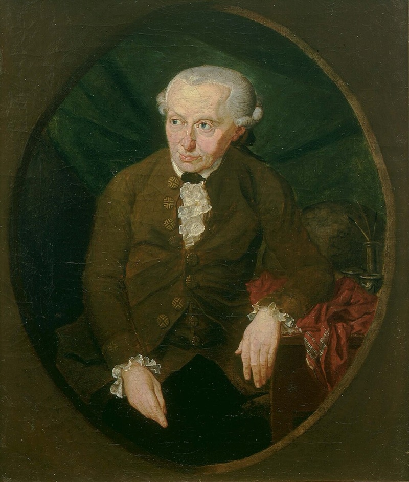 Painted portrait of Immanuel Kant, seated, in an eighteenth-century coat