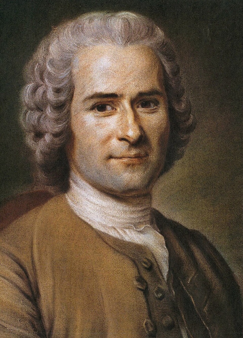 Pastel portrait of Jean-Jacques Rousseau in a powdered wig, smiling slightly